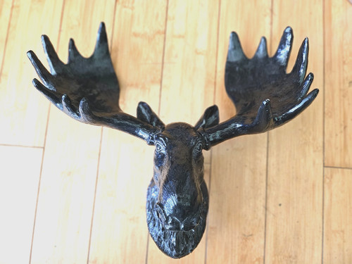 Black resin moose head wall - resin,